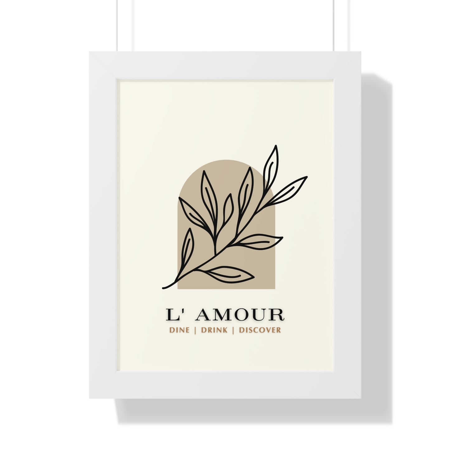 Chic 'L'Amour' Botanical Print | Sophisticated Leaf Silhouette Art | XCalibre Designs | Framed Vertical Poster