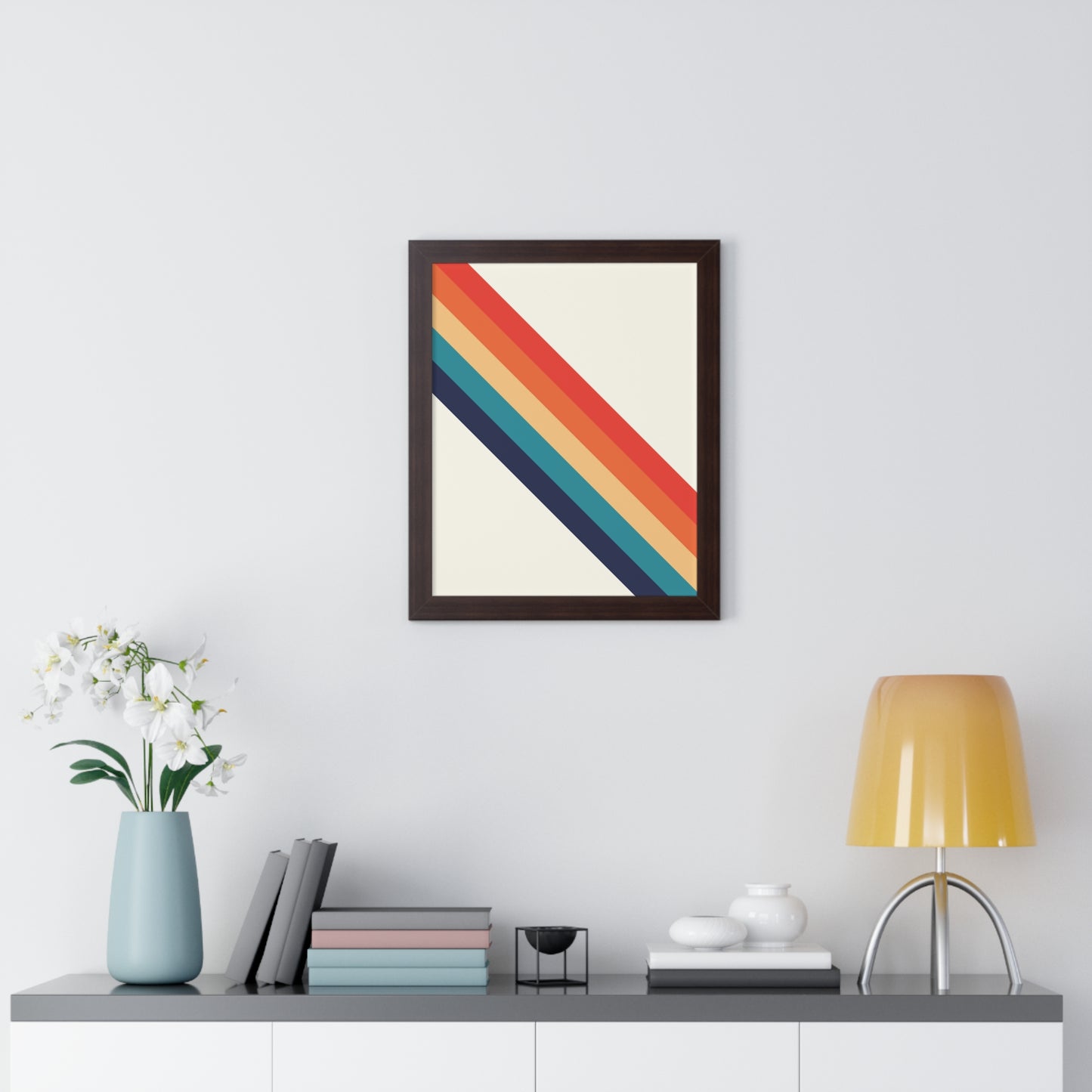 Bold Abstract Diagonal Stripes Art Print | Retro Inspired Colorful Wall Art | XCalibre Designs | Framed Vertical Poster