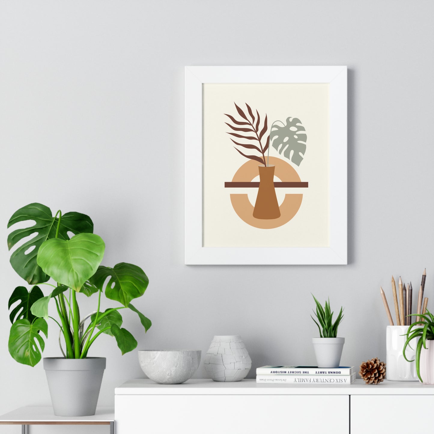 Abstract Vase and Foliage Art Print | Modern Botanical Wall Art | XCalibre Designs | Framed Vertical Poster