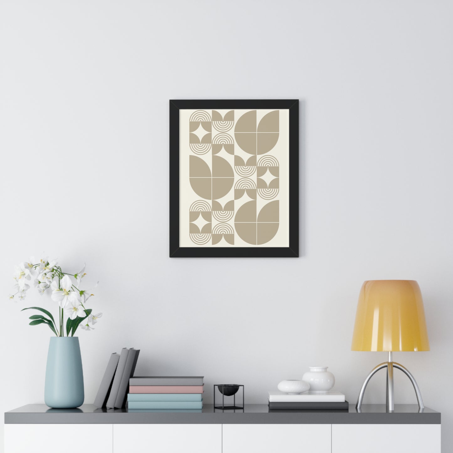 Retro Abstract Geometric Shapes Art Print | Mid-Century Modern Wall Art | XCalibre Designs | Framed Vertical Poster