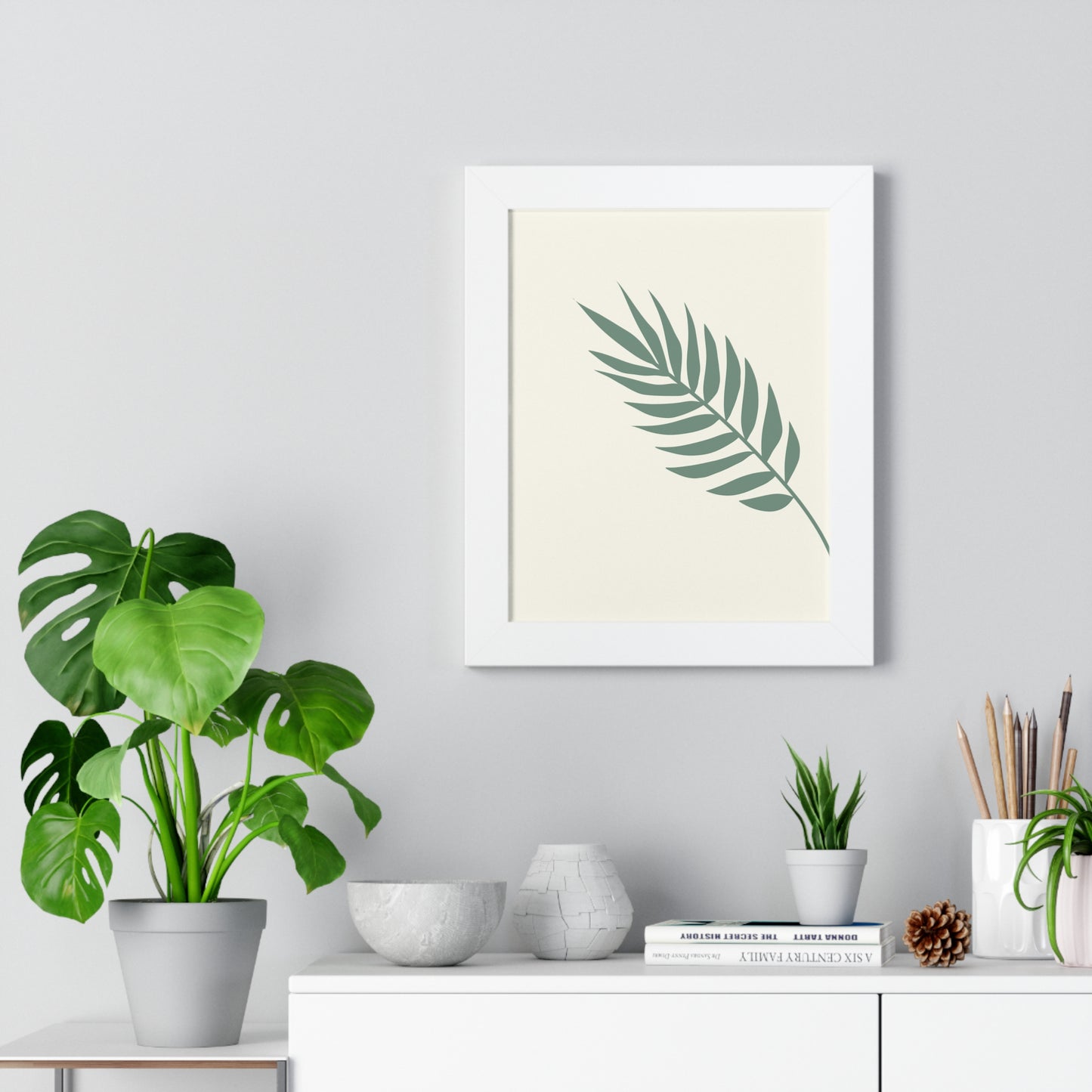 Green Palm Frond Art Print | Tranquil Nature-Inspired Wall Art | XCalibre Designs | Framed Vertical Poster