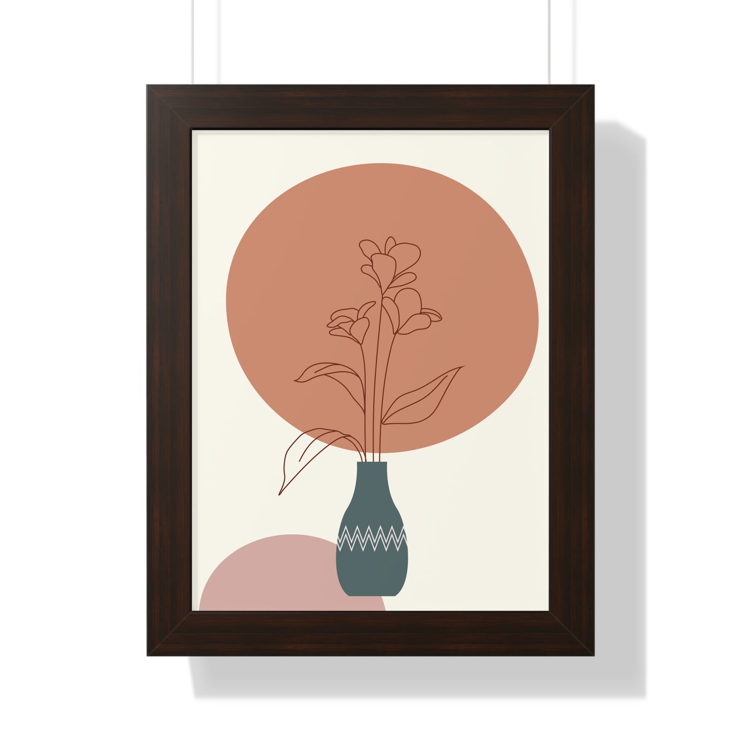 Decorative Vase with Blooms Art Print | Earthy Toned Botanical Illustration | XCalibre Designs | Framed Vertical Poster