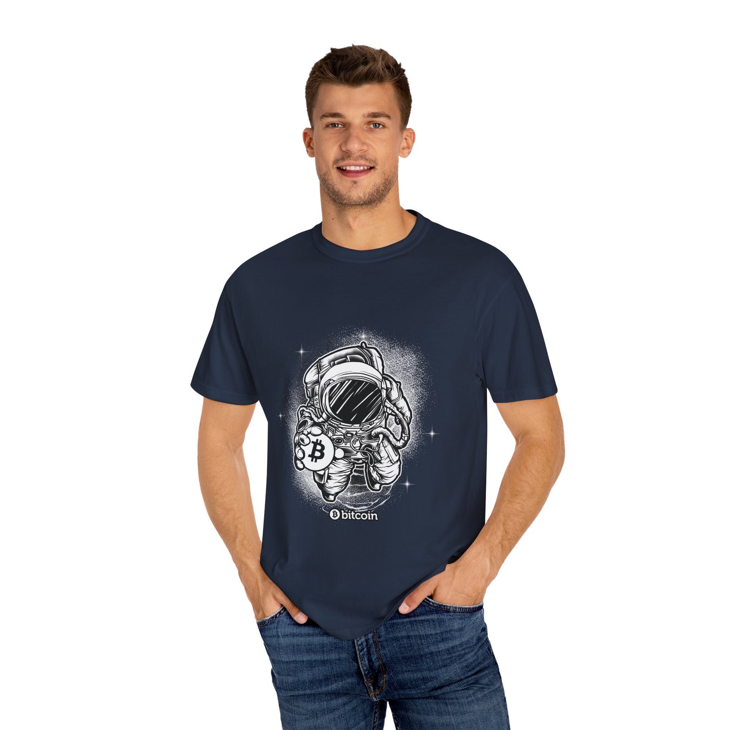 Cryptocurrency Astronaut Graphic Tee | Navy Crypto Space T-Shirt | XCalibre Designs