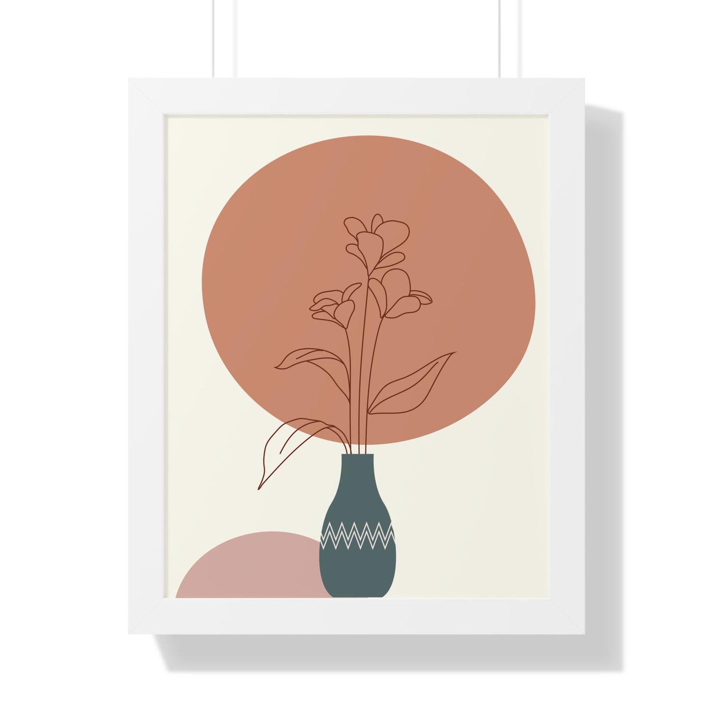 Decorative Vase with Blooms Art Print | Earthy Toned Botanical Illustration | XCalibre Designs | Framed Vertical Poster