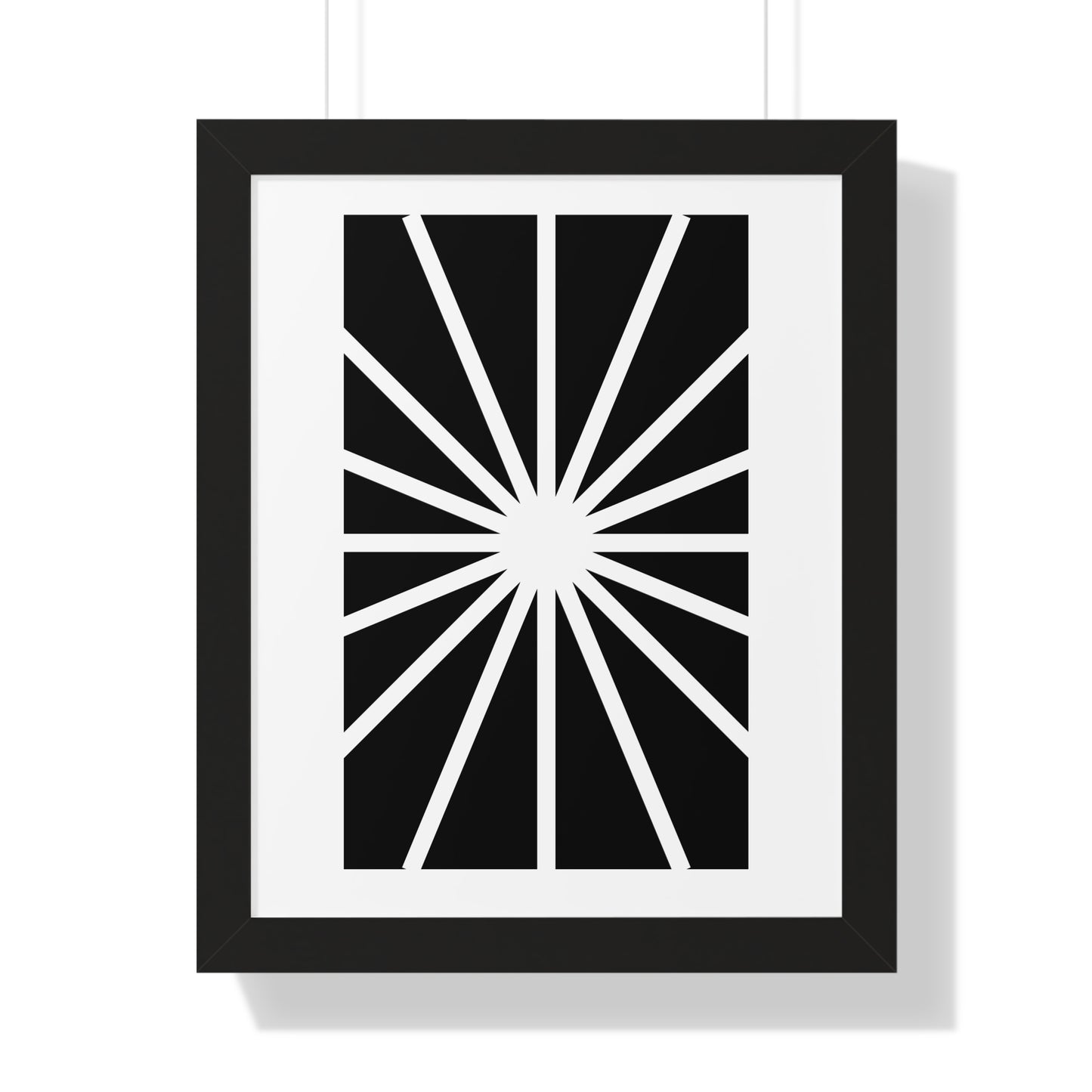 Black and White Starburst Art Print | Modern Abstract Radiant Wall Art | XCalibre Designs | Framed Vertical Poster