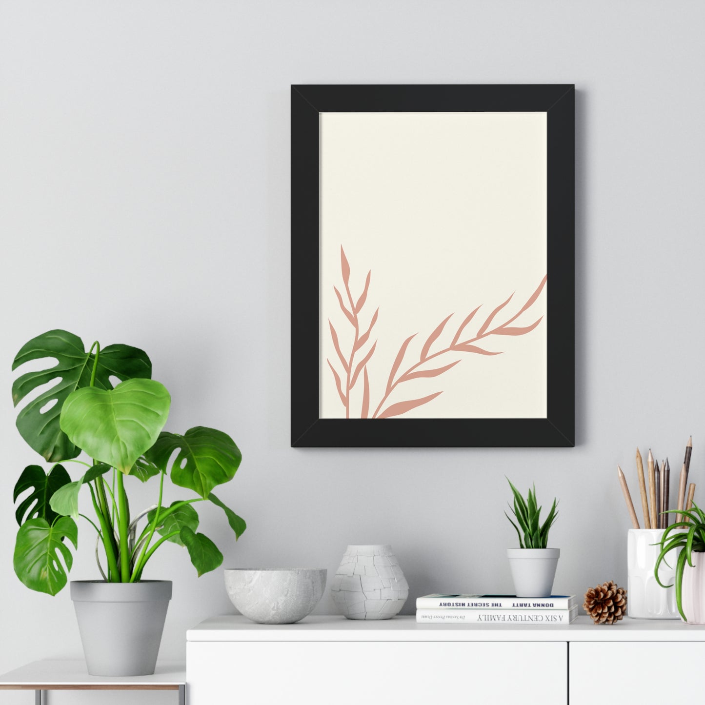 Minimalist Peach Wheat Art Print | Elegant Pastel Wall Art | XCalibre Designs | Framed Vertical Poster