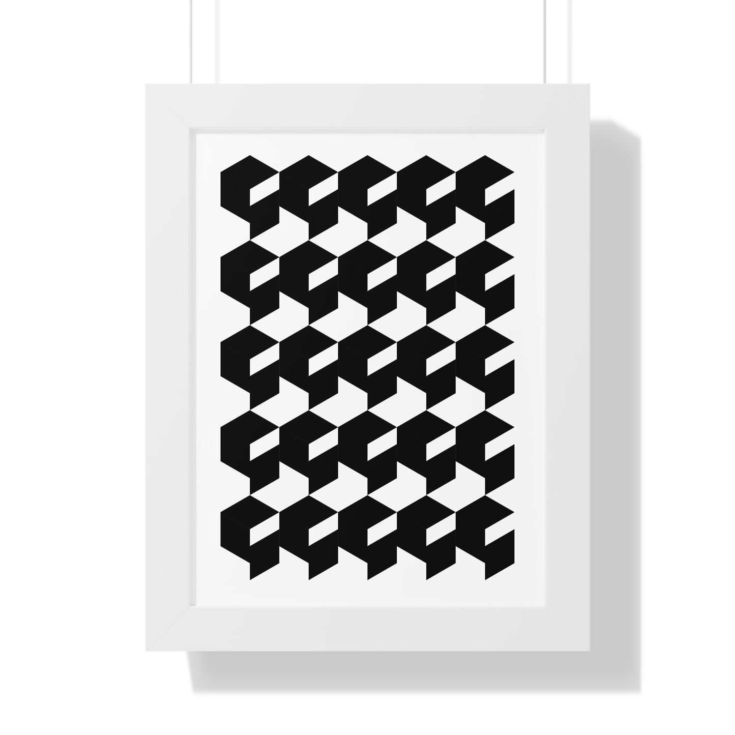 Optical Illusion Cubes Art Print | Black and White Geometric Wall Art | XCalibre Designs | Framed Vertical Poster