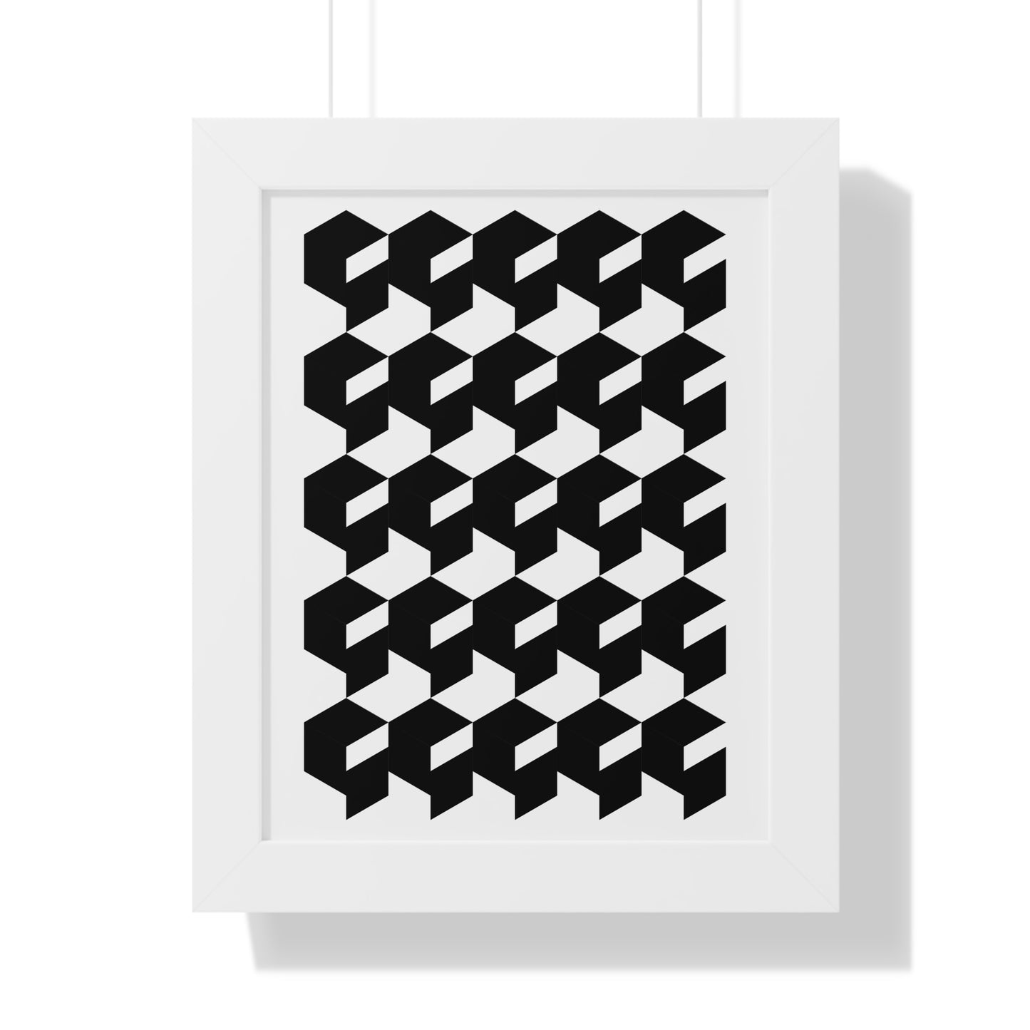 Optical Illusion Cubes Art Print | Black and White Geometric Wall Art | XCalibre Designs | Framed Vertical Poster