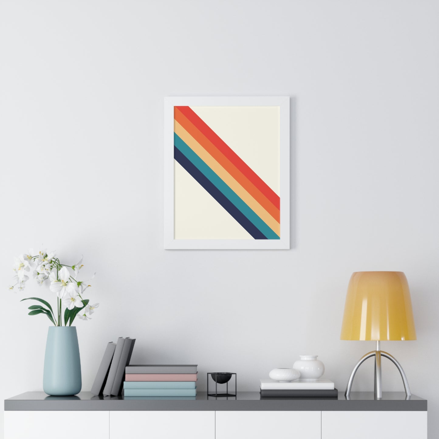 Bold Abstract Diagonal Stripes Art Print | Retro Inspired Colorful Wall Art | XCalibre Designs | Framed Vertical Poster