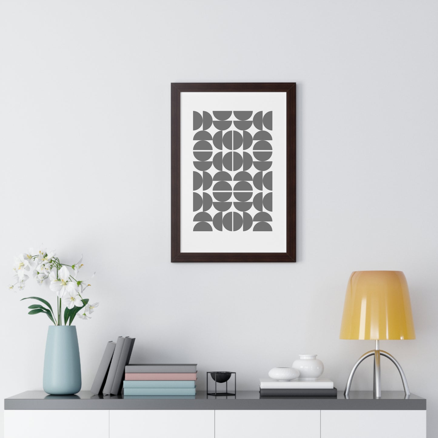 Monochrome Geometric Pattern Art Print | Contemporary Black and White Wall Art | XCalibre Designs | Framed Vertical Poster