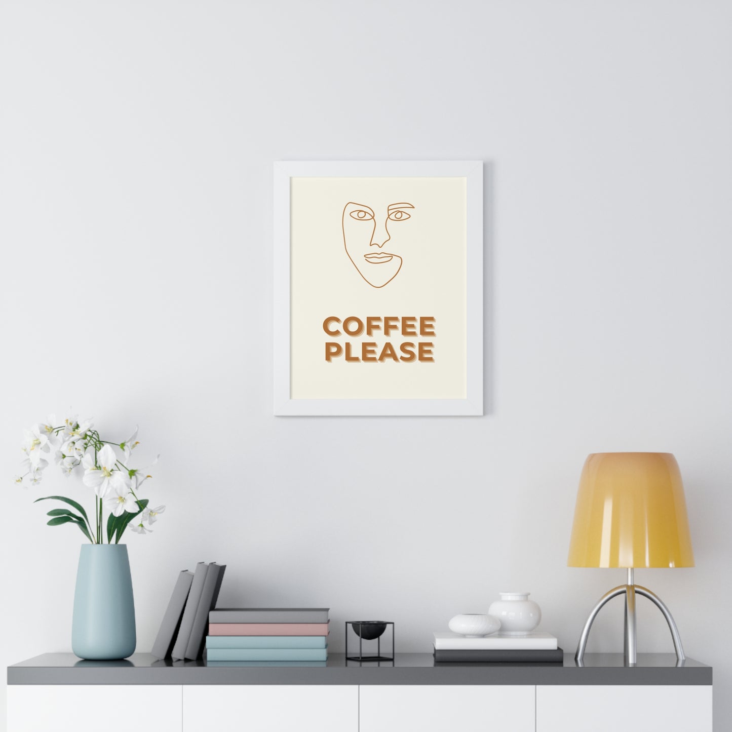 Abstract Face Line Art Coffee Print | Modern Cafe Decor Artwork | XCalibre Designs | Framed Vertical Poster