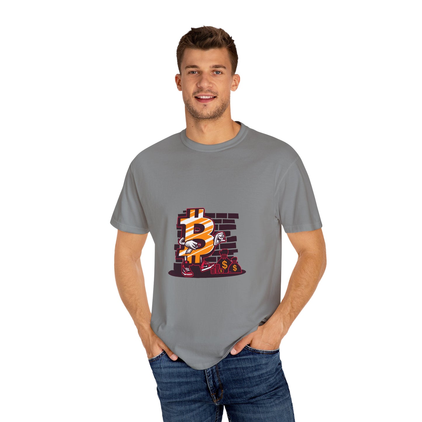 Bitcoin Currency Breakout Graphic Tee | Beige Cryptocurrency T-Shirt | XCalibre Designs