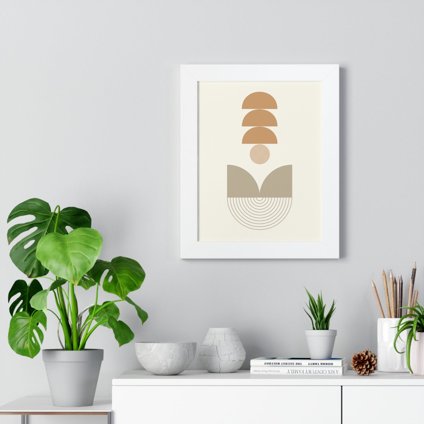 Abstract Neutral Tones Stacked Art Print | Contemporary Zen Wall Art | XCalibre Designs | Framed Vertical Poster