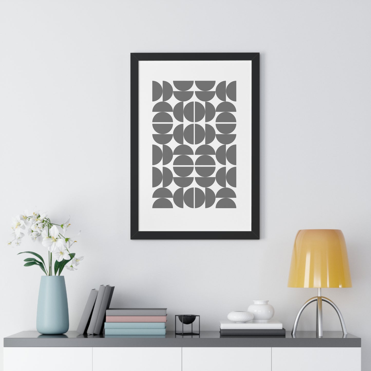 Monochrome Geometric Pattern Art Print | Contemporary Black and White Wall Art | XCalibre Designs | Framed Vertical Poster