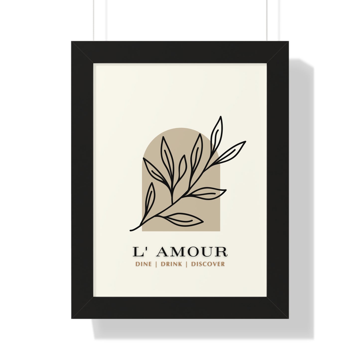 Chic 'L'Amour' Botanical Print | Sophisticated Leaf Silhouette Art | XCalibre Designs | Framed Vertical Poster