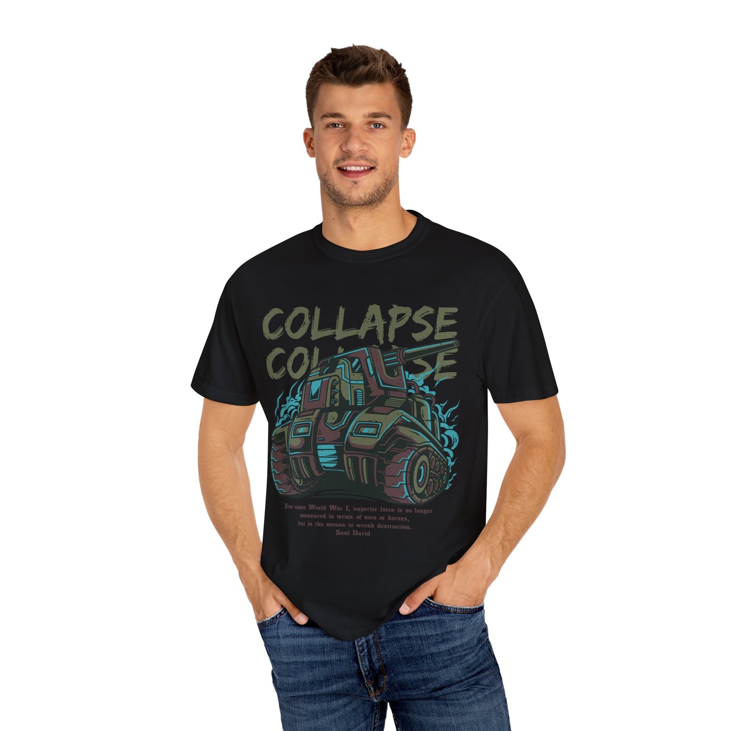 Apocalyptic Vehicle 'Collapse' Graphic Tee | Beige Dystopian T-Shirt | XCalibre Designs