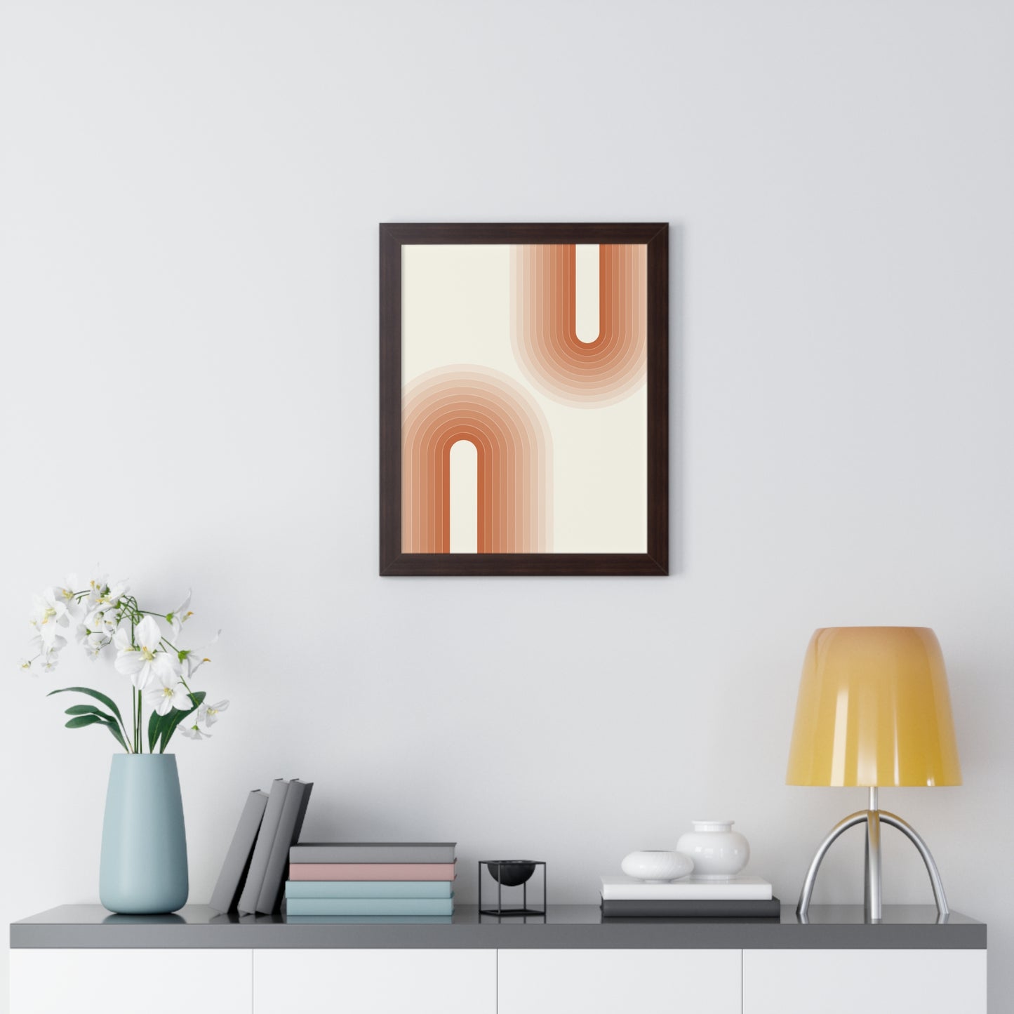 Peach Tones Abstract Arch Art Print | Soft Geometric Wall Art | XCalibre Designs | Framed Vertical Poster