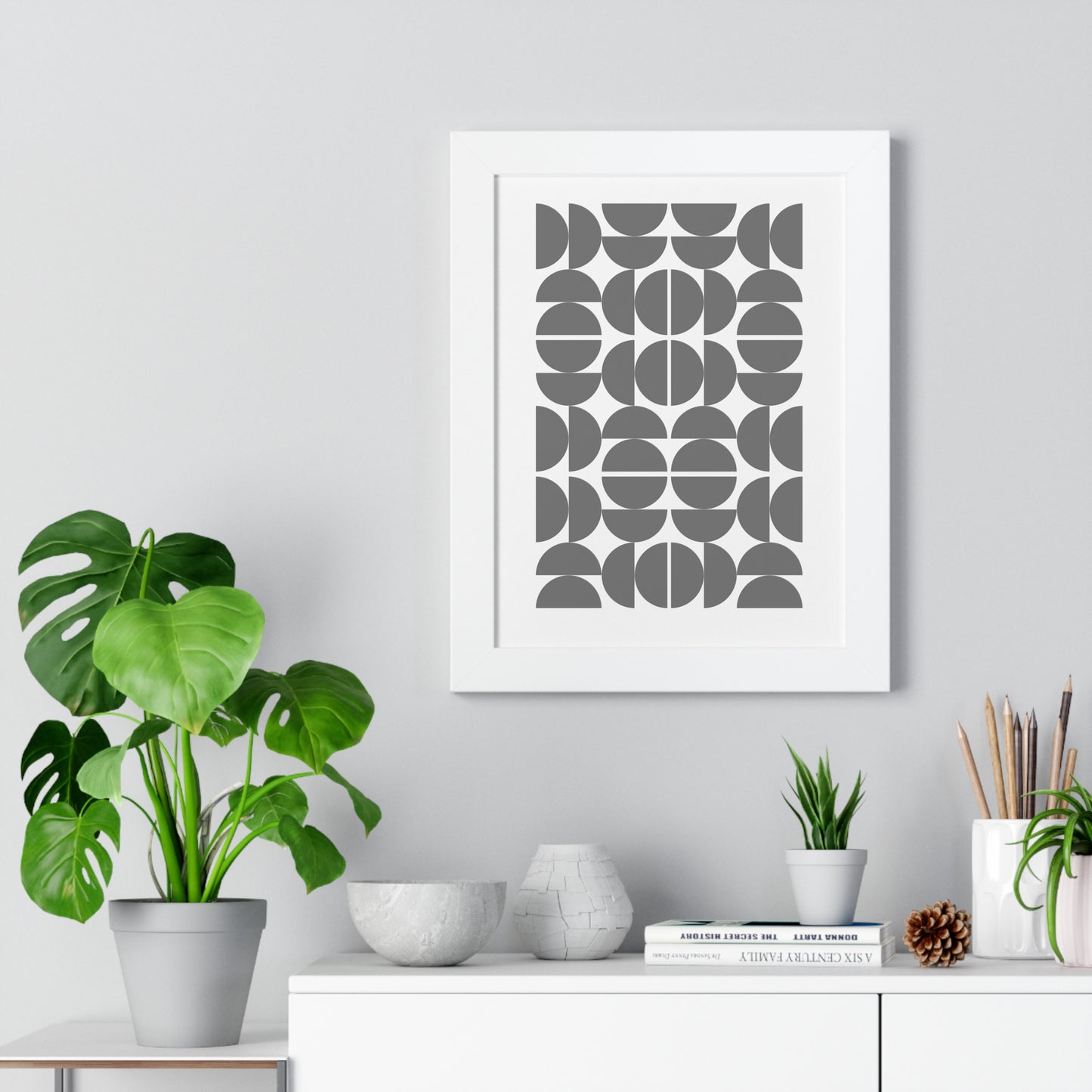 Monochrome Geometric Pattern Art Print | Contemporary Black and White Wall Art | XCalibre Designs | Framed Vertical Poster